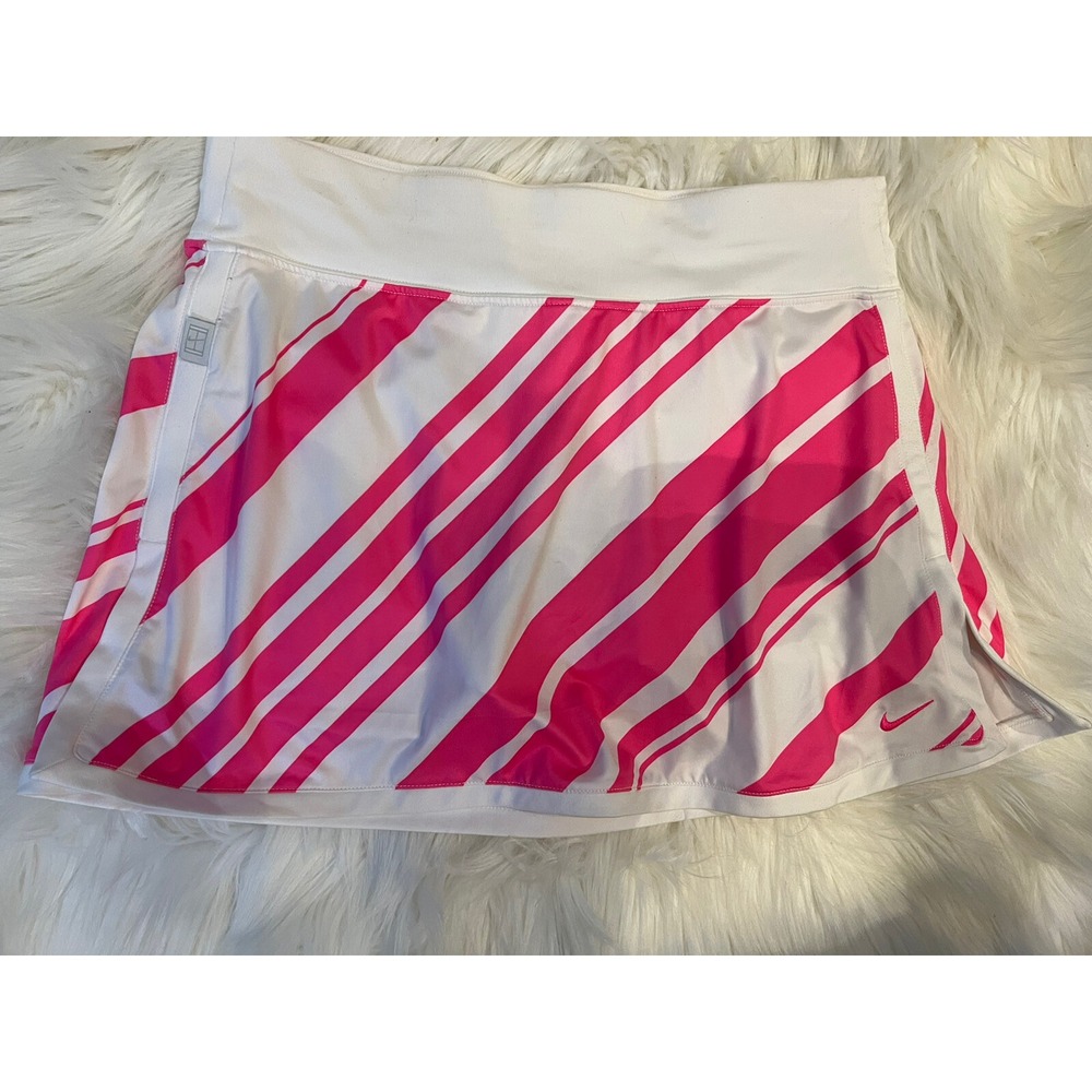 Nike Womens Small Skort White Pink Striped Dri-FIT Tennis Skirt Built In Shorts